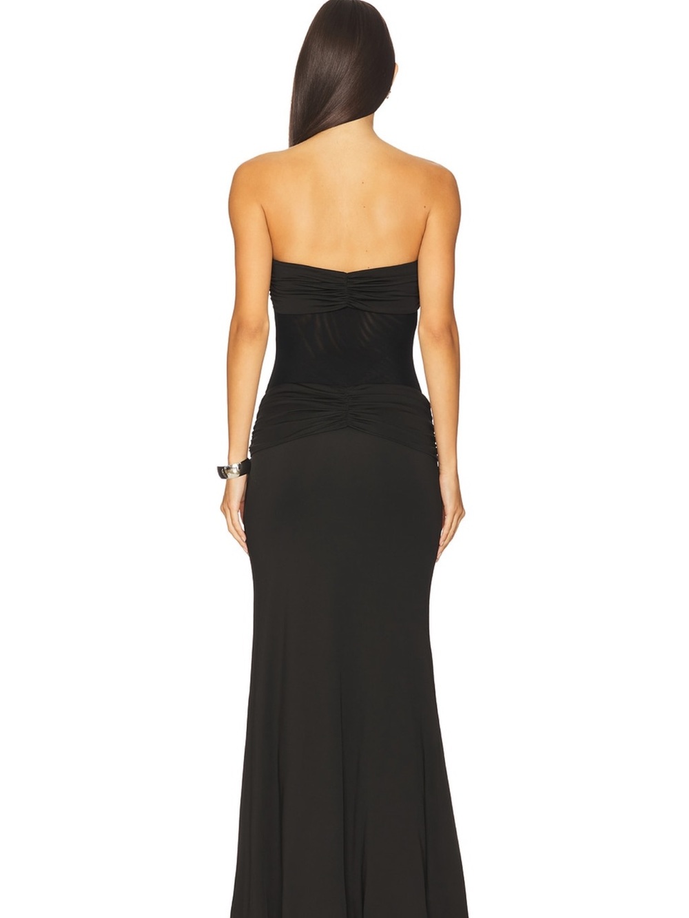 superdown Strapless Black Ruched Maxi Dress